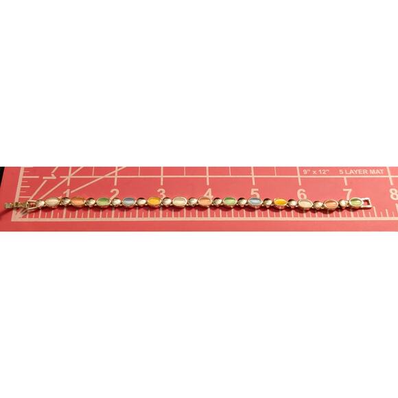 Signed PD Premier Designs Multicolor Pastel Moonglow Cab Silver Tone Bracelet - Picture 3 of 5